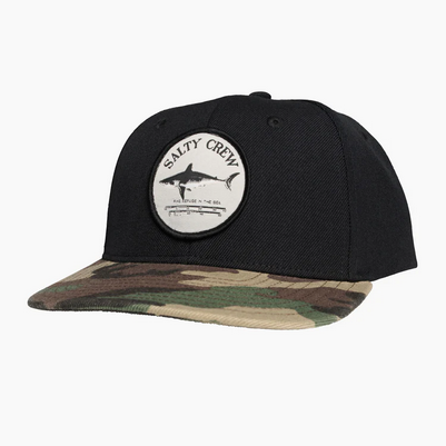Salty Crew Bruce 6 Panel Cap - Black/Camo / Topi Salty Crew | Men's Fishing Clothing - Salty Crew Indonesia