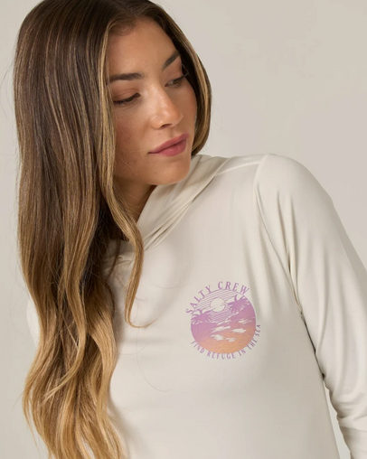 Salty Crew Womens Tropics Hooded Sunshirt - Off White - UV Protection | Womens Fishing Clothing - Salty Crew Indonesia