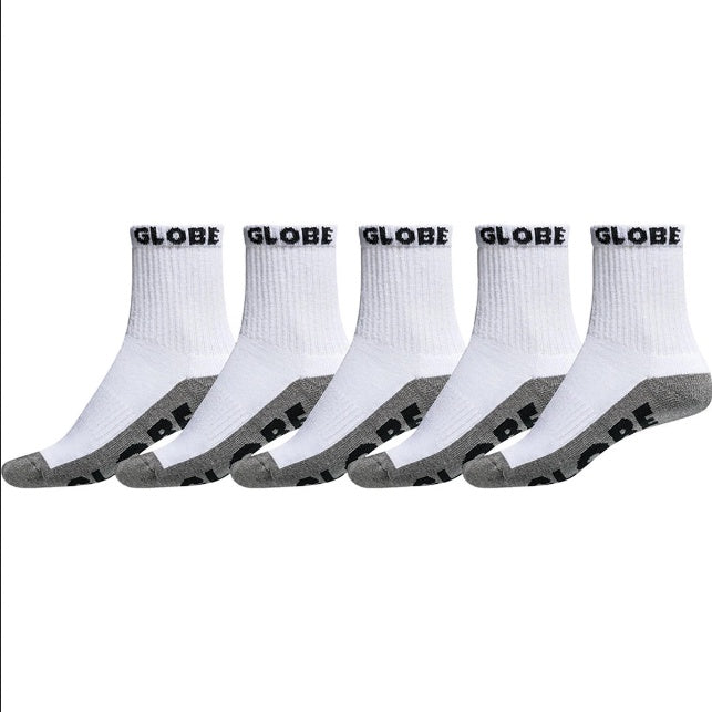 Kaos Kaki Globe Kids Quarter Socks White Grey - 5 pack Size 2 - 8