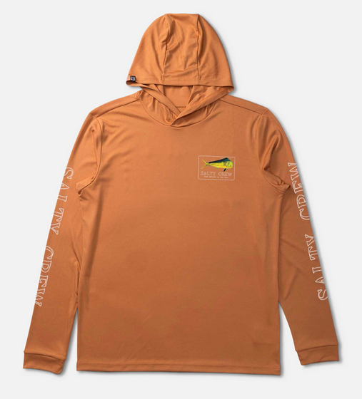 Salty Crew Golden Mahi Hooded Longsleeve Sunshirt Washed Clay - UV Protection  |  Men's Fishing Clothing - Salty Crew Indonesia