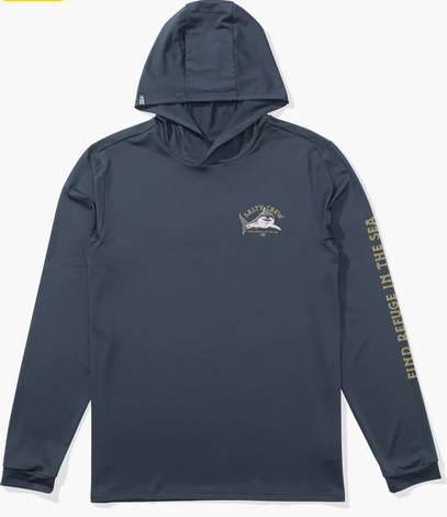Salty Crew Lurking Hooded Longsleeve Sunshirt Bluefin - UV Protection  |  Men's Fishing Clothing - Salty Crew Indonesia