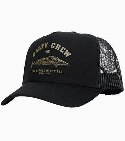Salty Crew Wahoo Stamp 5 Panel Cap - Black /  Topi Salty Crew  |  Men's Fishing Clothing - Salty Crew Indonesia