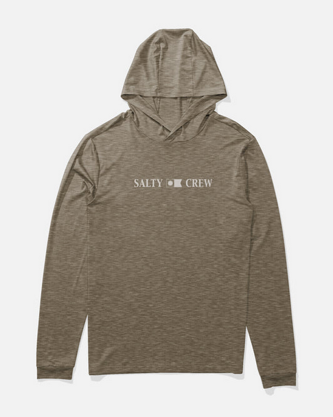 Salty Crew Rail Hooded Longsleeve Sunshirt - Brown Heather  - UV Protection  |  Men's Fishing Clothing - Salty Crew Indonesia