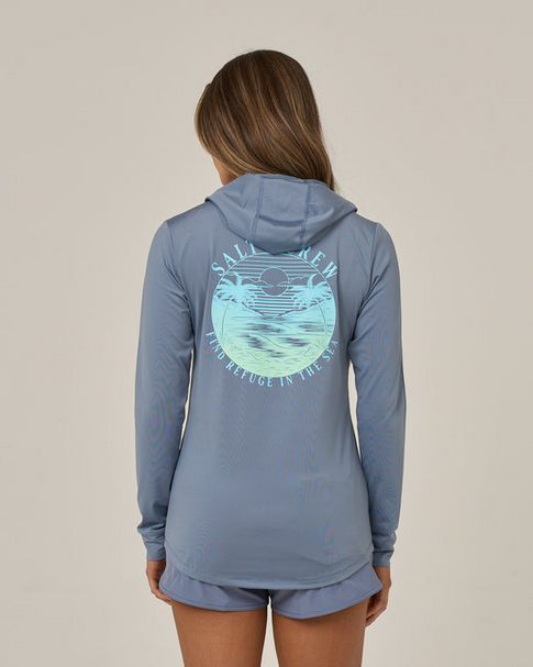 Salty Crew Womens Tropics Hooded Sunshirt - Flint  - UV Protection  |  Womens Fishing Clothing - Salty Crew Indonesia