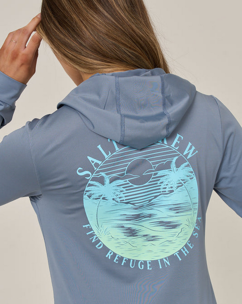 Salty Crew Womens Tropics Hooded Sunshirt - Flint  - UV Protection  |  Womens Fishing Clothing - Salty Crew Indonesia