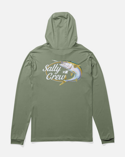 Salty Crew Yellow Tailed Hooded Longsleeve Sunshirt - Agave - UV Protection  |  Men's Fishing Clothing - Salty Crew Indonesia