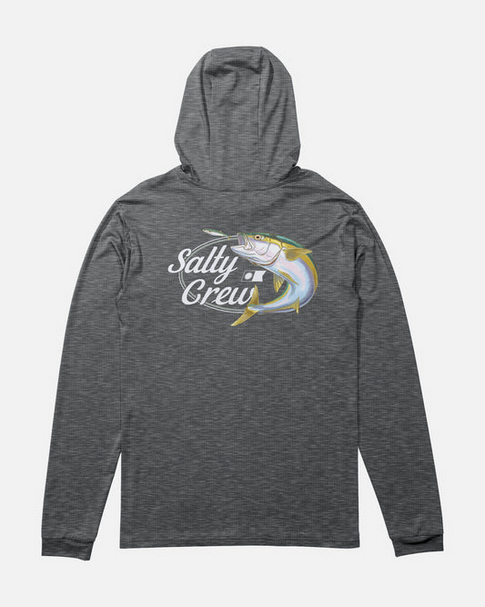 Salty Crew Yellow Tailed Hooded Longsleeve Sunshirt - Charcoal Heather - UV Protection  |  Men's Fishing Clothing - Salty Crew Indonesia