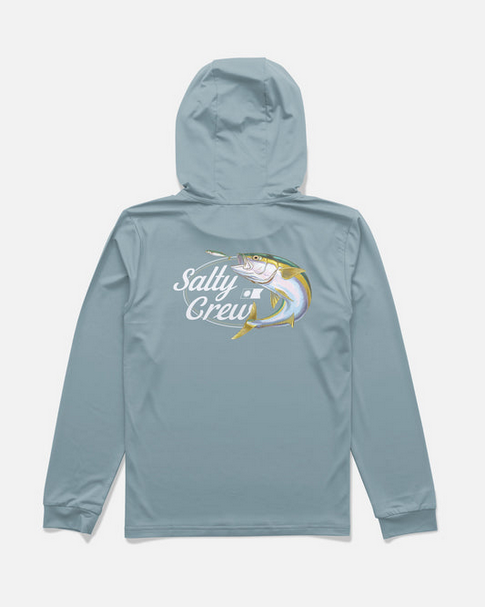Salty Crew Boys Yellow Tailed Hooded Longsleeve Sunshirt - Hitch Blue - UV Protection  |  Men's Fishing Clothing - Salty Crew Indonesia